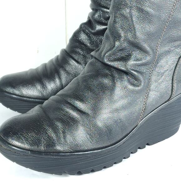 Fly London Womens Yust US9,5 EU40 Metallic Gray Leather Zip Wedge Riding Boots - Picture 12 of 16